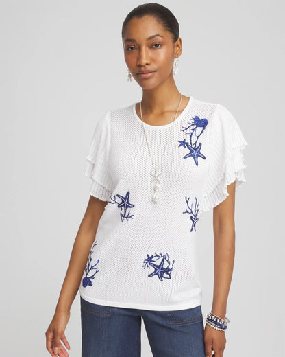 Chico's Women | Ocean Motif Pullover Sweater BLUE CASA