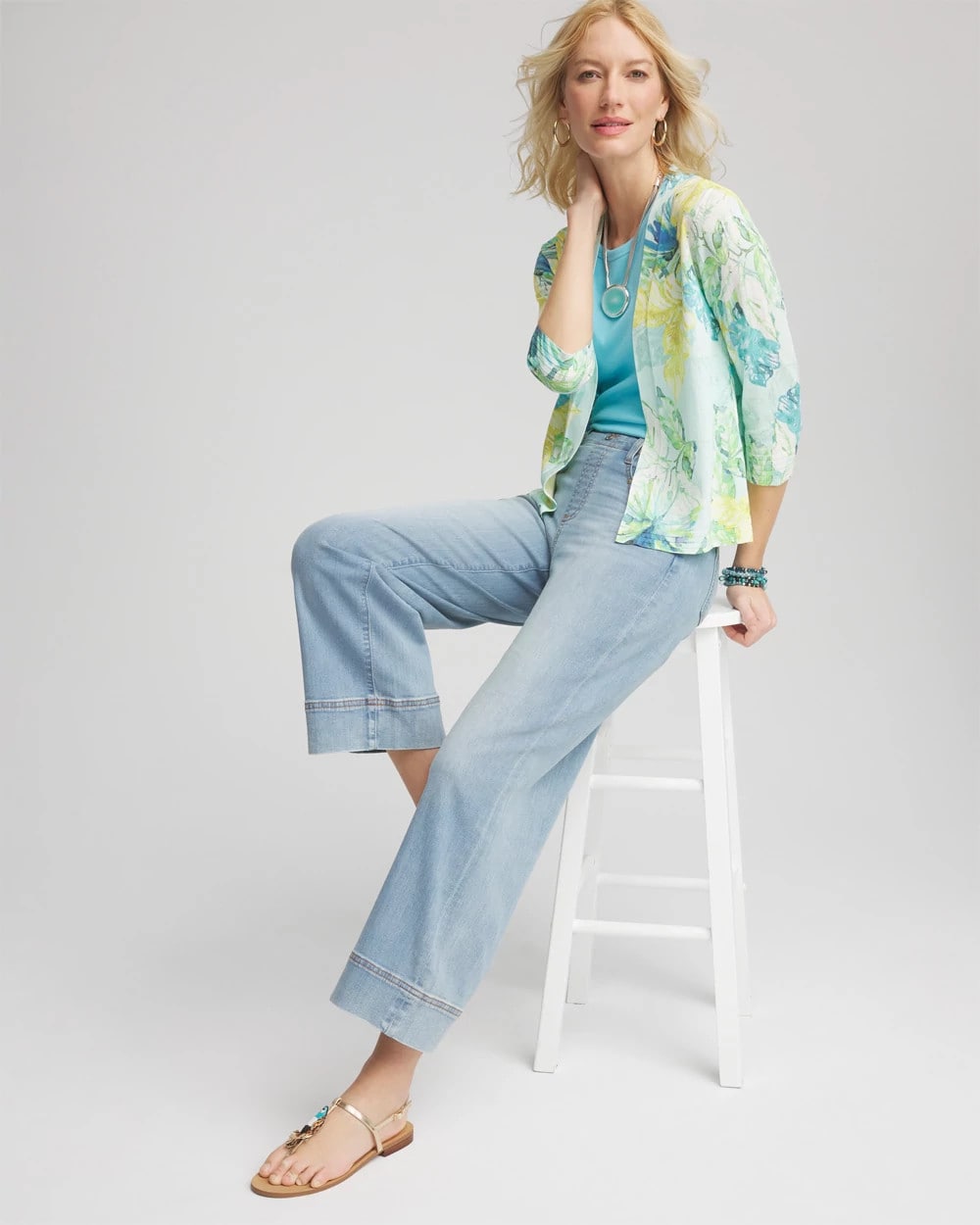 Chico's Women | Tropical Summer Romance Short Cardigan AQUA
