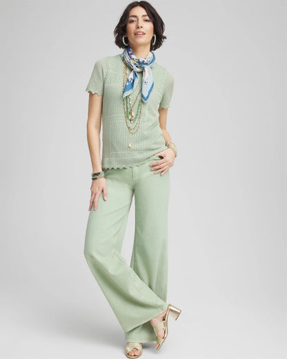 Chico's Women | Pointelle Crewneck Sweater Tee MOROCCAN MINT
