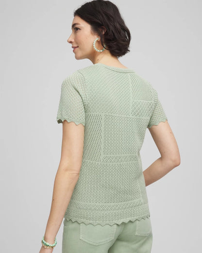 Chico's Women | Pointelle Crewneck Sweater Tee MOROCCAN MINT