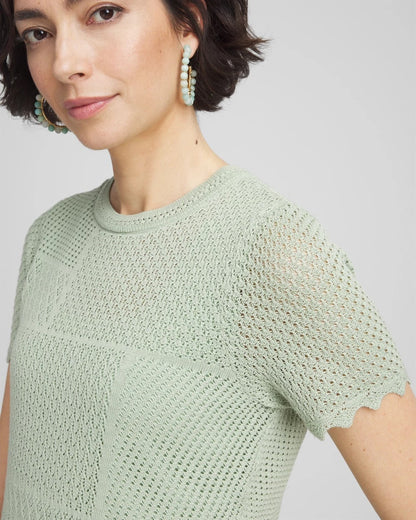Chico's Women | Pointelle Crewneck Sweater Tee MOROCCAN MINT
