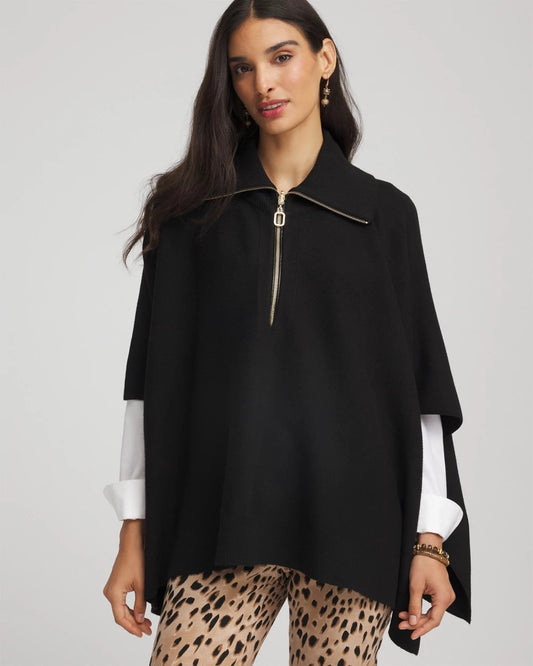 Chico's Women | Cashmere-Blend Pullover Sweater Poncho BLACK