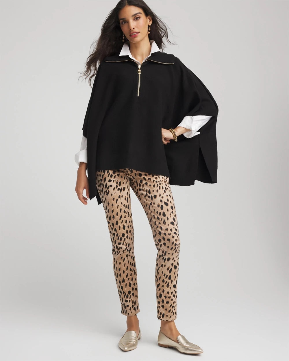 Chico's Women | Cashmere-Blend Pullover Sweater Poncho BLACK