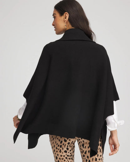 Chico's Women | Cashmere-Blend Pullover Sweater Poncho BLACK