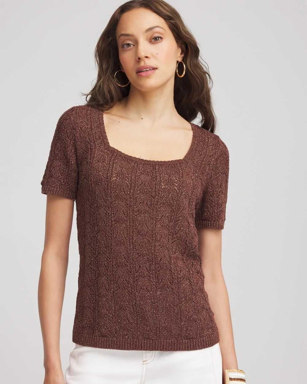 Chico's Women | Pointelle Square-Neck Pullover Sweater CACAO