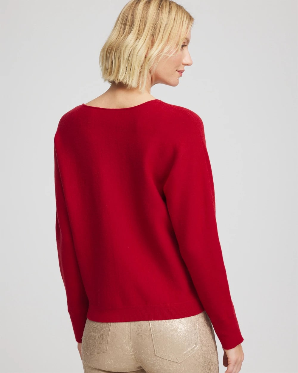 Chico's Women | Floral Embellished Dolman V-Neck Pullover CARMINE RED