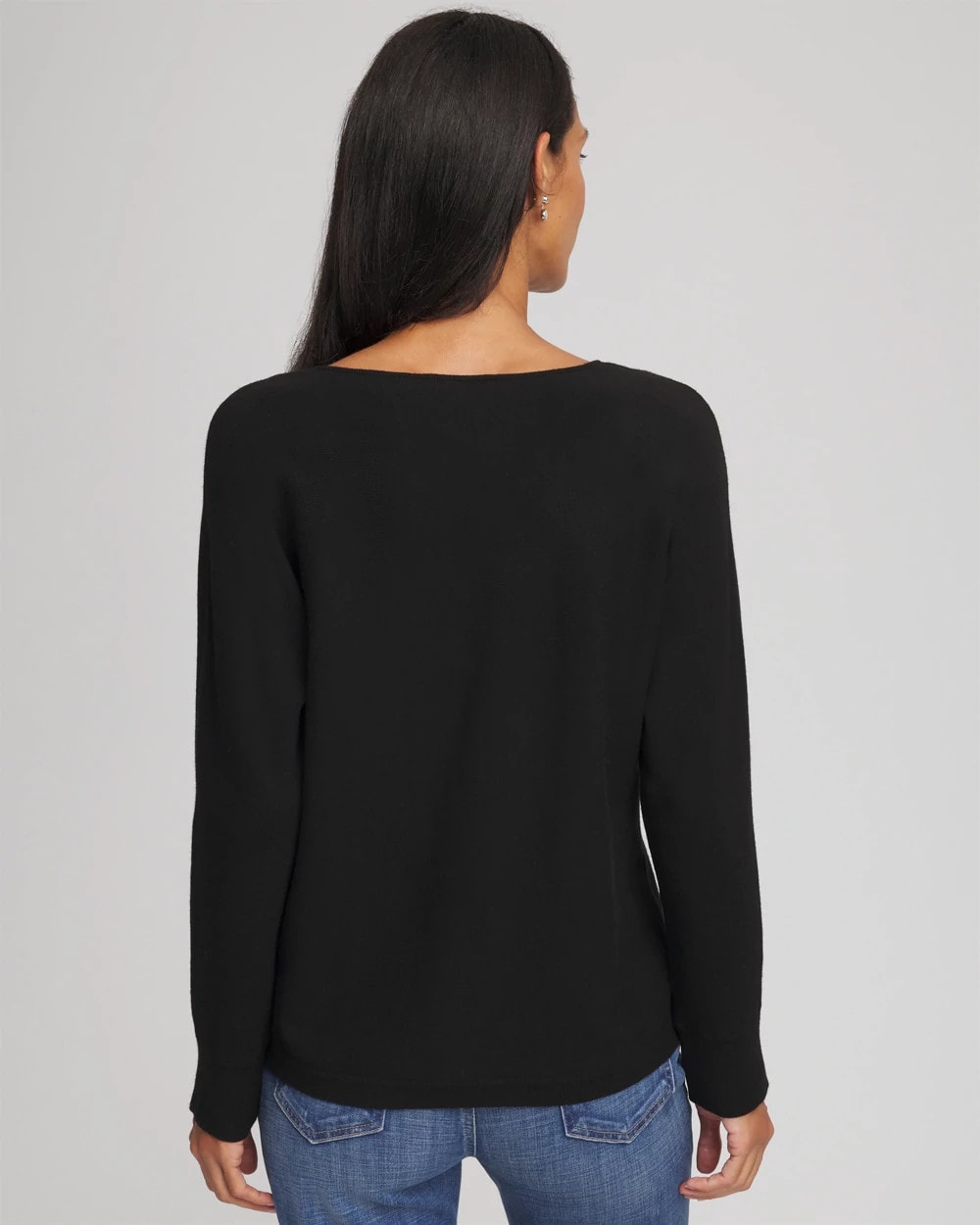 Chico's Women | Floral Embellished Dolman V-Neck Pullover BLACK