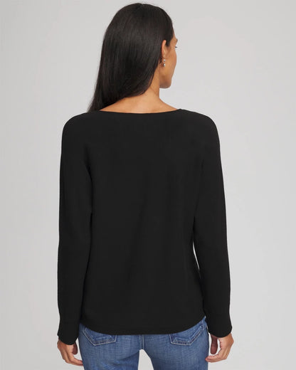 Chico's Women | Floral Embellished Dolman V-Neck Pullover BLACK