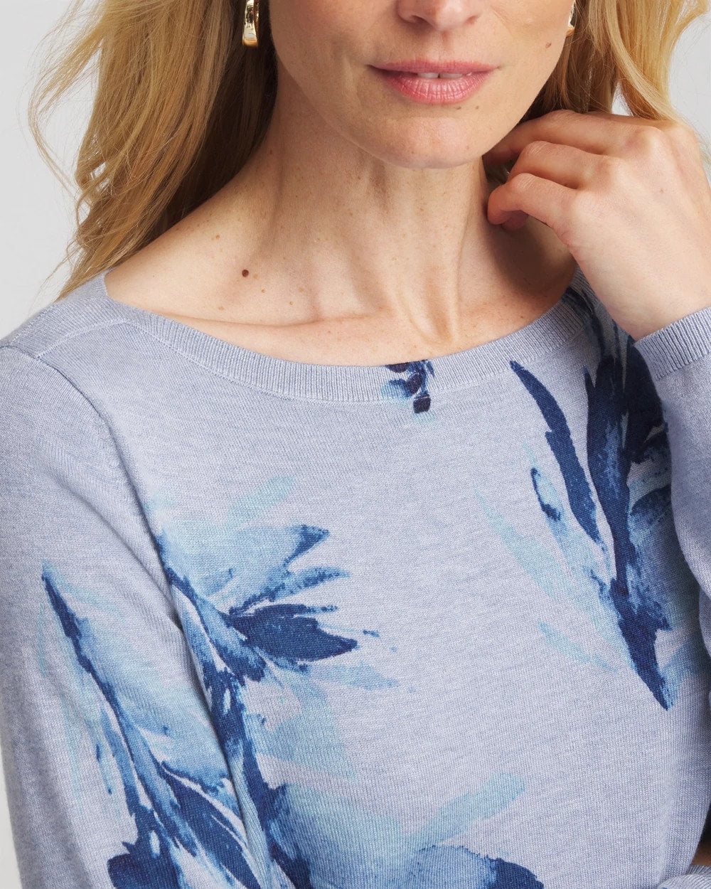 Chico's Women | Ella Painterly Bateau Pullover Sweater PASSPORT BLUE
