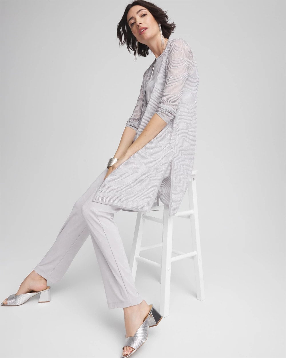 Chico's Women | Travelers™ Zebra-Motif Metallic Cardigan DOVE GRAY
