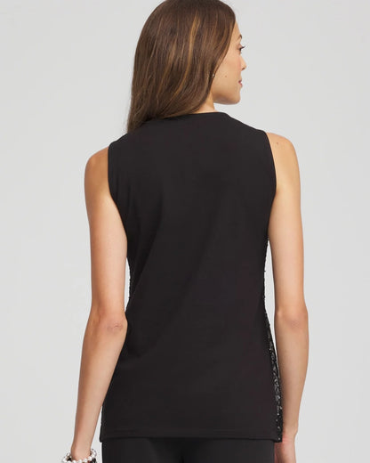 Chico's Women | Sequin Beaded Notch Neck Tank BLACK