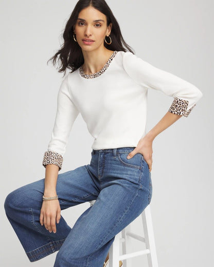 Chico's Women | Pima Jewel Neck Contrast Tee ECRU