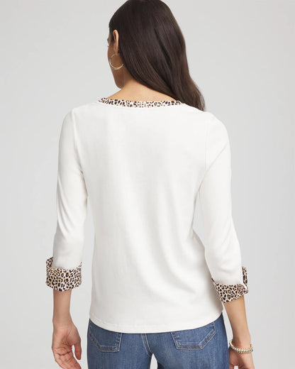 Chico's Women | Pima Jewel Neck Contrast Tee ECRU