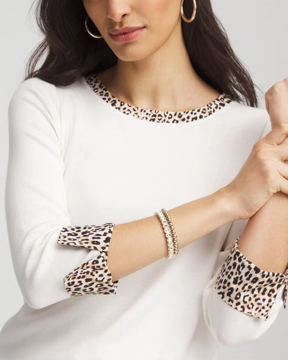 Chico's Women | Pima Jewel Neck Contrast Tee ECRU