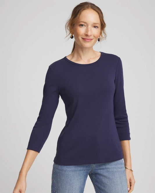 Chico's Women | Pima Cotton Crewneck Button Tee PASSPORT BLUE
