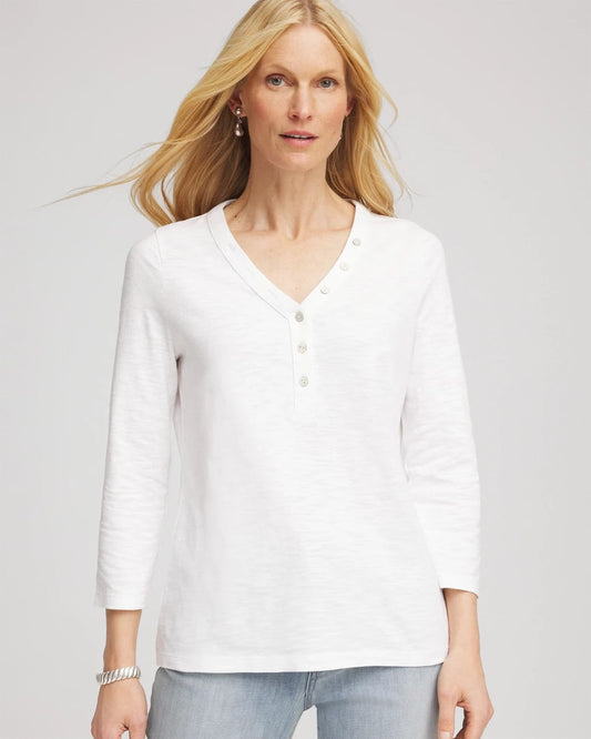Chico's Women | Slub Splitneck Button Tee ALABASTER