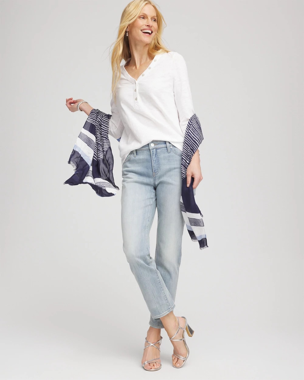 Chico's Women | Slub Splitneck Button Tee ALABASTER