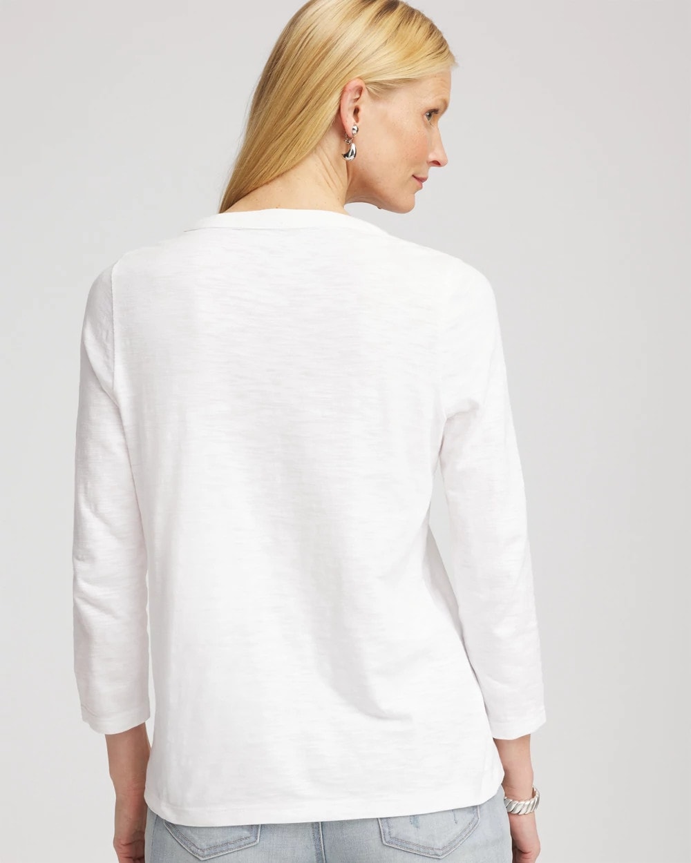 Chico's Women | Slub Splitneck Button Tee ALABASTER
