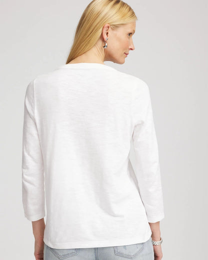 Chico's Women | Slub Splitneck Button Tee ALABASTER