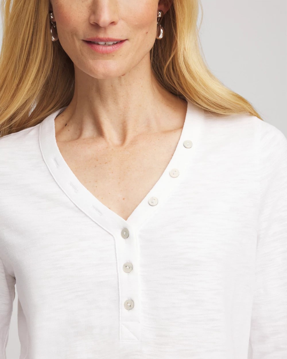 Chico's Women | Slub Splitneck Button Tee ALABASTER