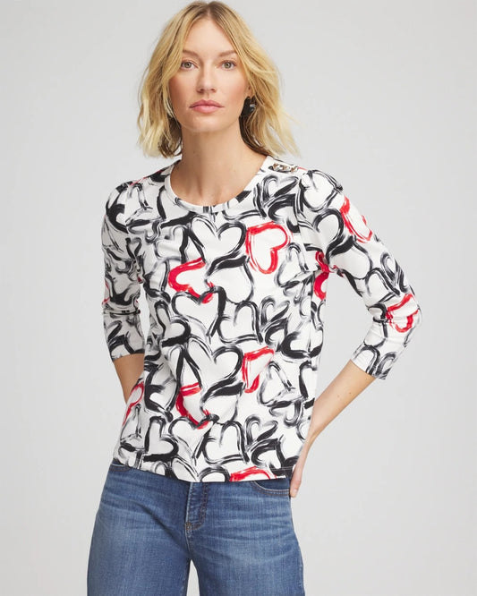Chico's Women | Love Brush Button Heart Tee BLACK