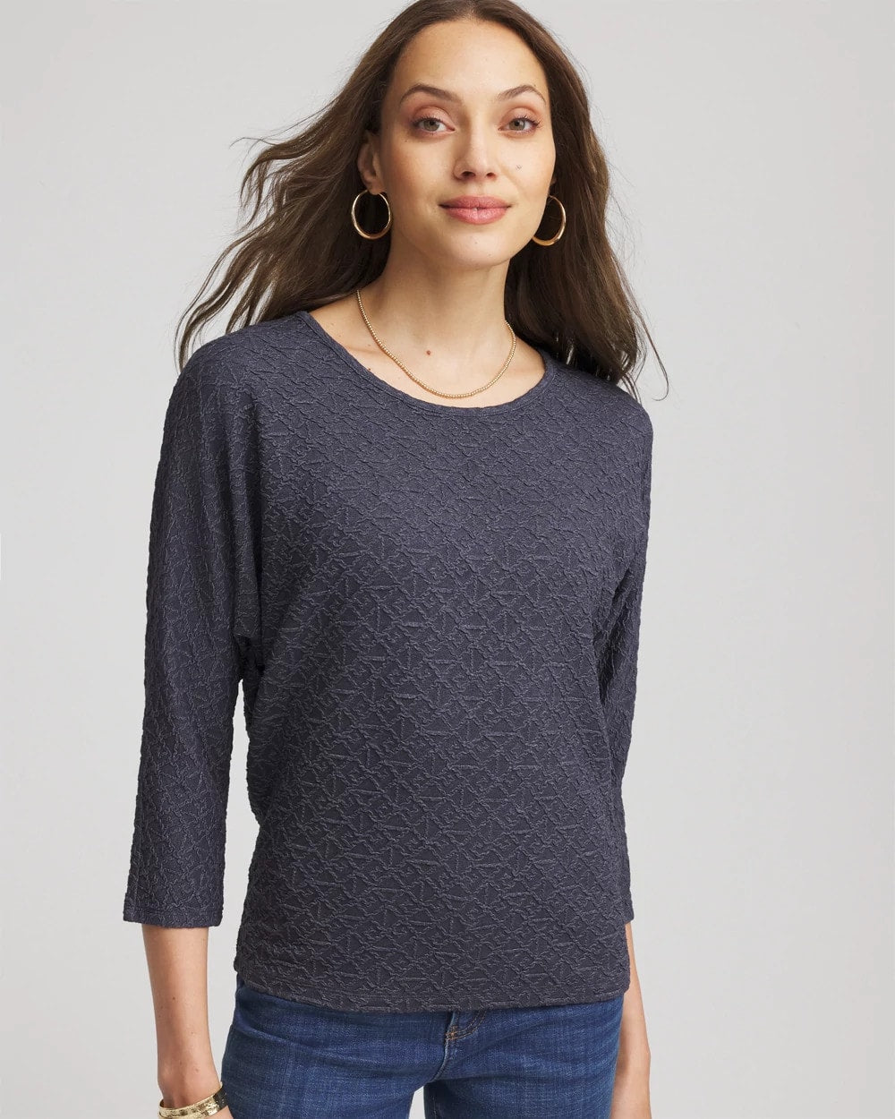 Chico's Women | Textured Denim-Motif Tapered-Hem Top DENIM
