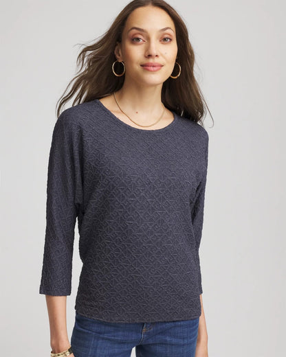 Chico's Women | Textured Denim-Motif Tapered-Hem Top DENIM