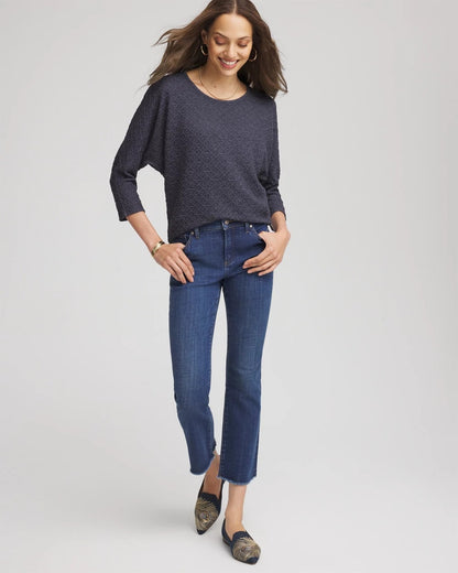 Chico's Women | Textured Denim-Motif Tapered-Hem Top DENIM