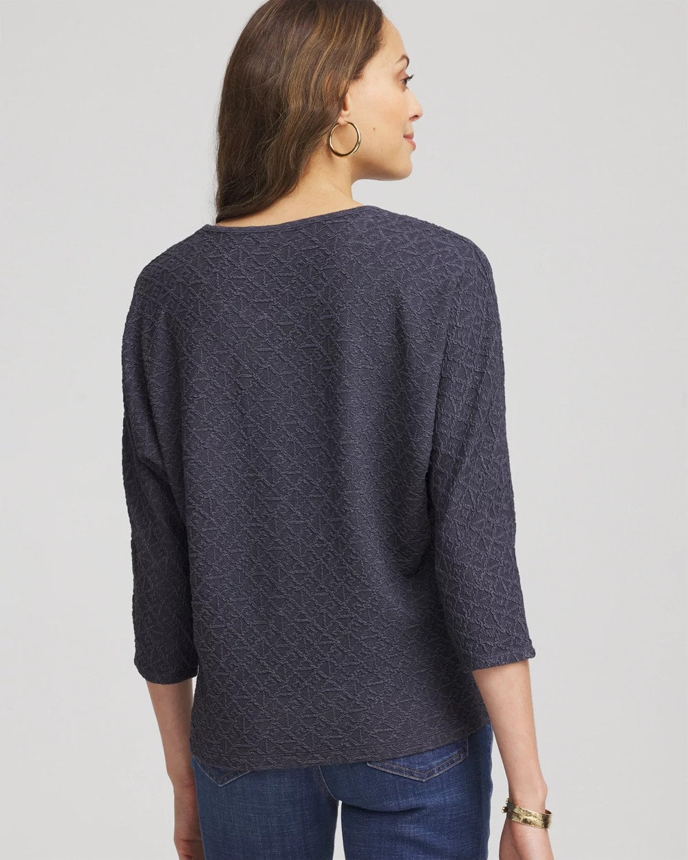 Chico's Women | Textured Denim-Motif Tapered-Hem Top DENIM
