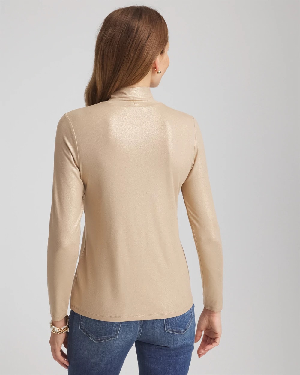 Chico's Women | Touch of Cool™ Foil Mock Neck Layering Tee CHAMPAGNE FIZZ