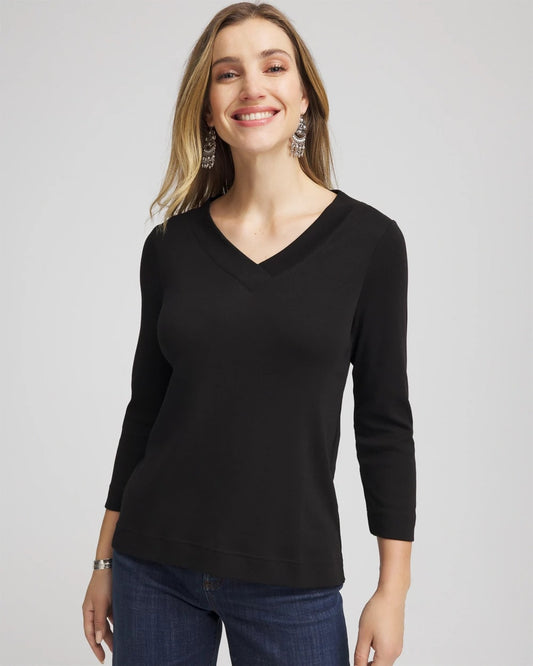 Chico's Women | Pima Cotton 3/4 Sleeve Tee BLACK