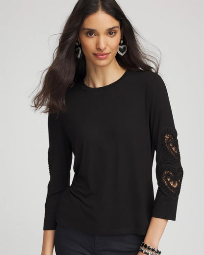 Chico's Women | Heart Sleeve Detail Tee BLACK