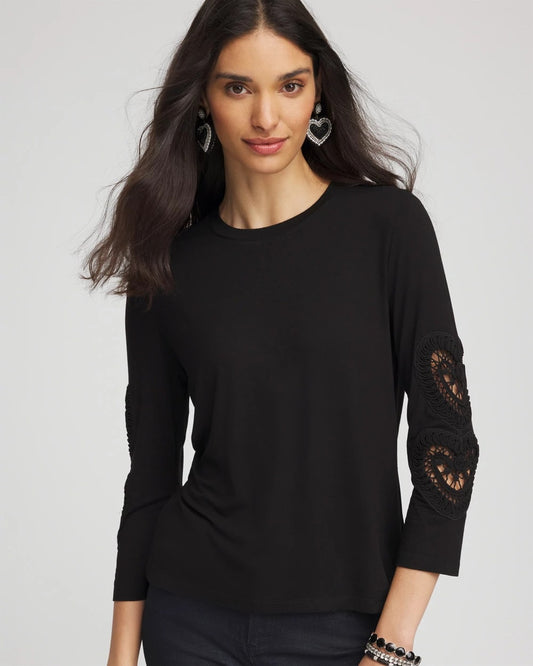 Chico's Women | Heart Sleeve Detail Tee BLACK