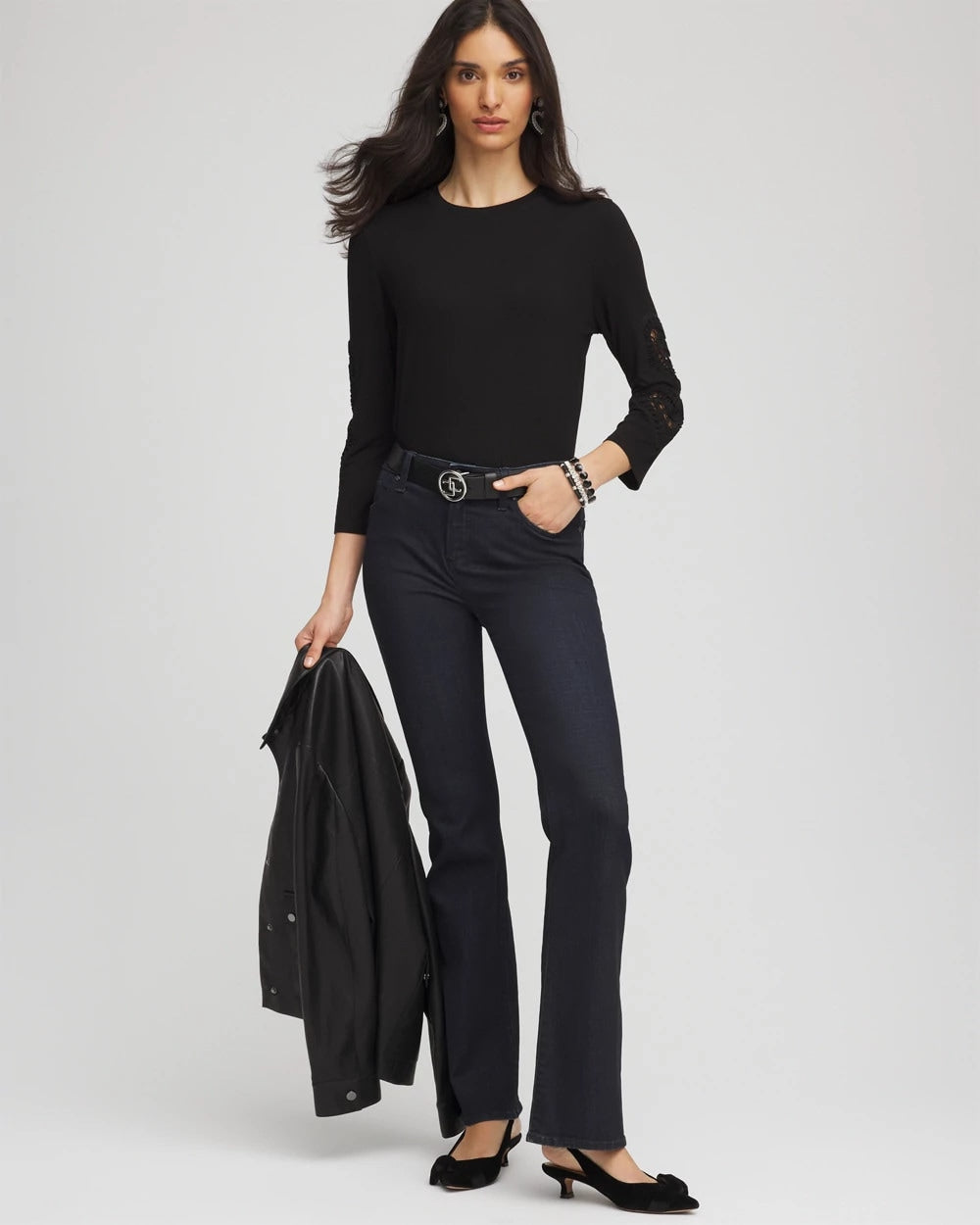 Chico's Women | Heart Sleeve Detail Tee BLACK