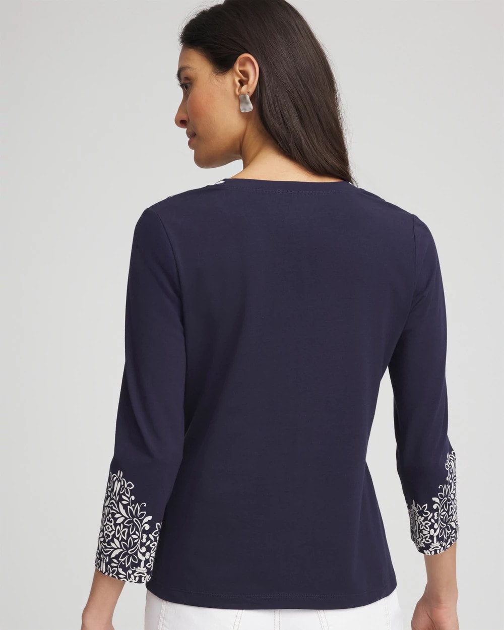 Chico's Women | Chic Scroll 3/4 Sleeve Perfect Tee PASSPORT BLUE