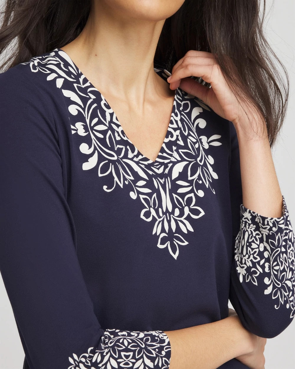 Chico's Women | Chic Scroll 3/4 Sleeve Perfect Tee PASSPORT BLUE