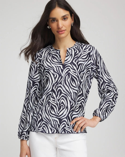 Chico's Women | Zebra Waves Crinkle Top PASSPORT BLUE