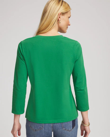 Chico's Women | 3/4 Sleeve Perfect Tee JARDIN GREEN