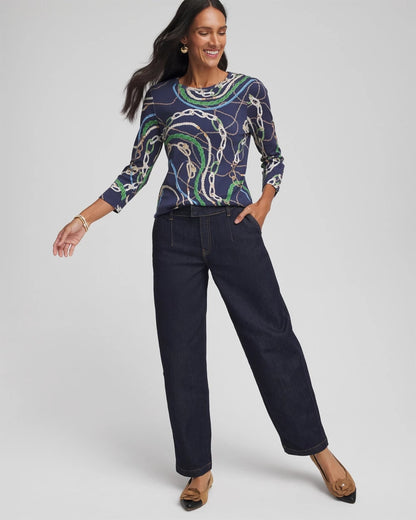 Chico's Women | Status Pima Button Sleeve Tee HIDDEN SAPPHIRE