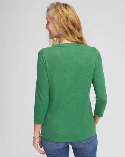Chico's Women | Slub Splitneck Button Tee JARDIN GREEN