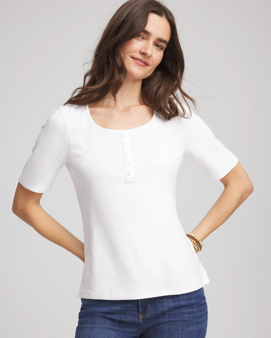 Chico's Women | Pima Cotton Henley Tee ALABASTER