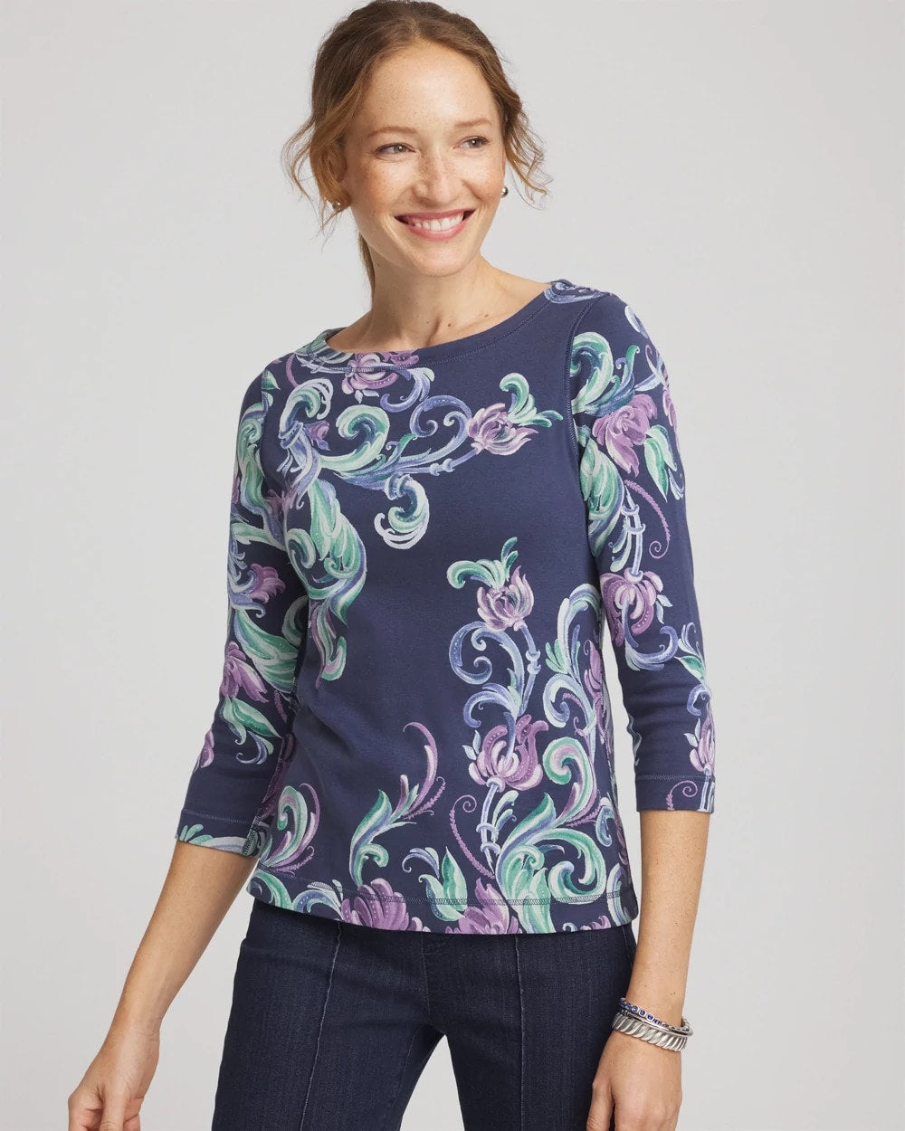 Chico's Women | Pima 3/4 Sleeve Tee TEAL SHADOW
