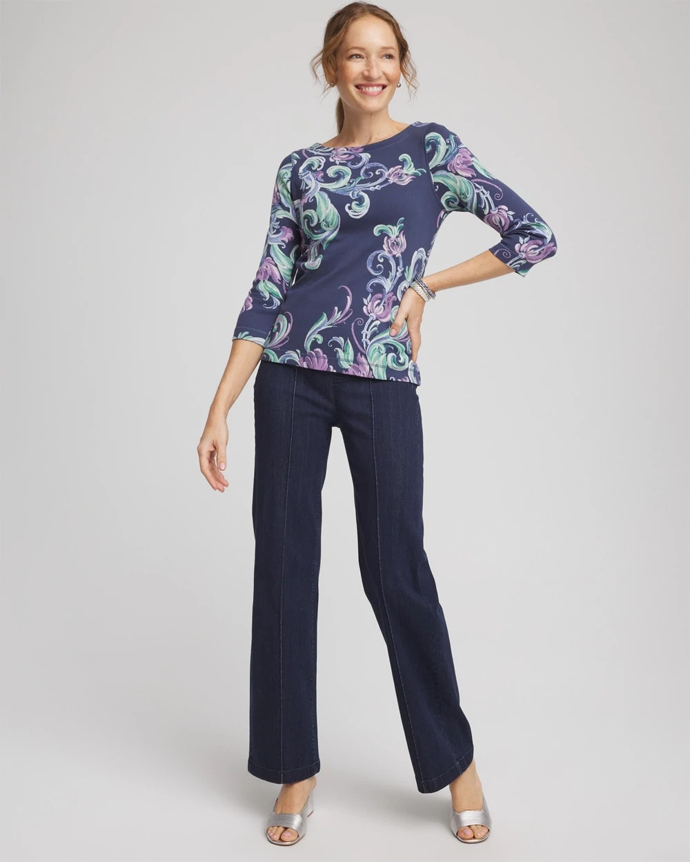 Chico's Women | Pima 3/4 Sleeve Tee TEAL SHADOW
