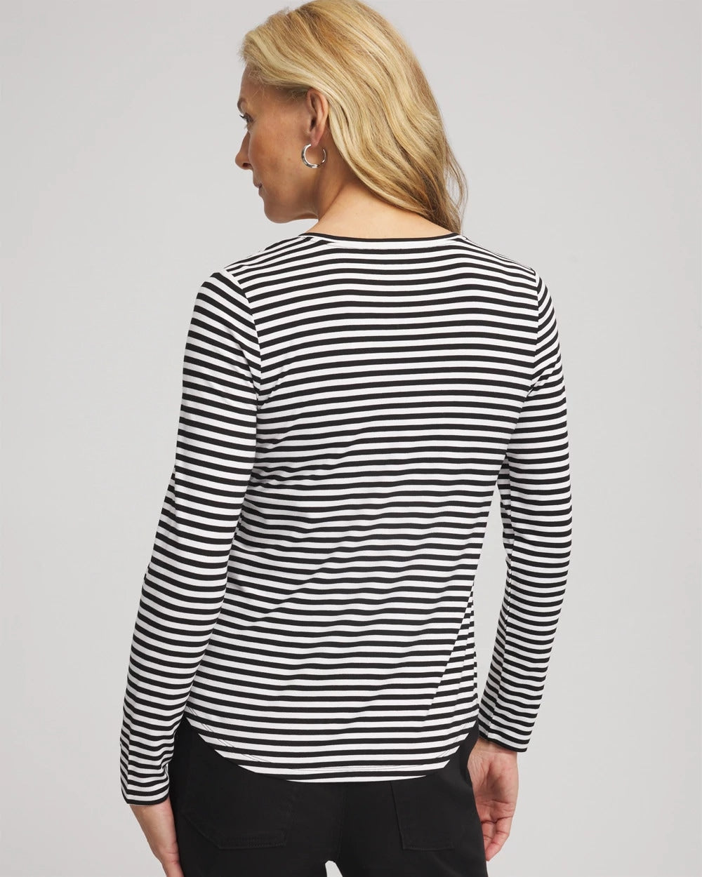 Chico's Women | Striped V-Neck Layering Tee BLACK