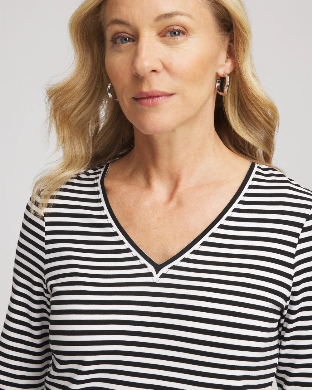 Chico's Women | Striped V-Neck Layering Tee BLACK