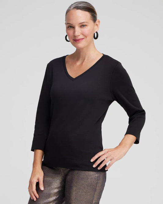 Chico's Women | 3/4 Sleeve V-Neck Tee BLACK