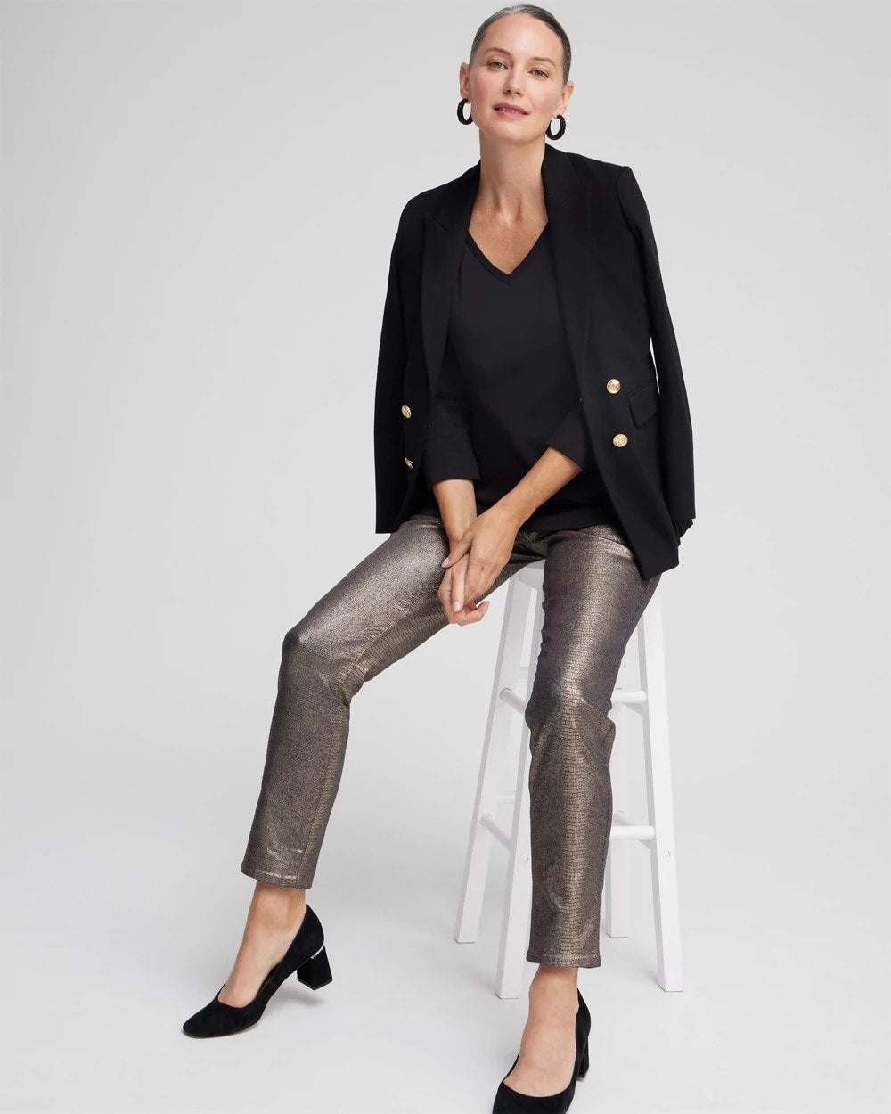 Chico's Women | 3/4 Sleeve V-Neck Tee BLACK