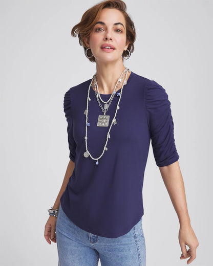 Chico's Women | Ruched Sleeve Knit Tee PASSPORT BLUE