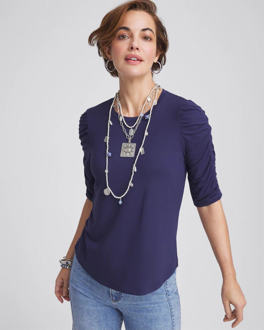 Chico's Women | Ruched Sleeve Knit Tee PASSPORT BLUE