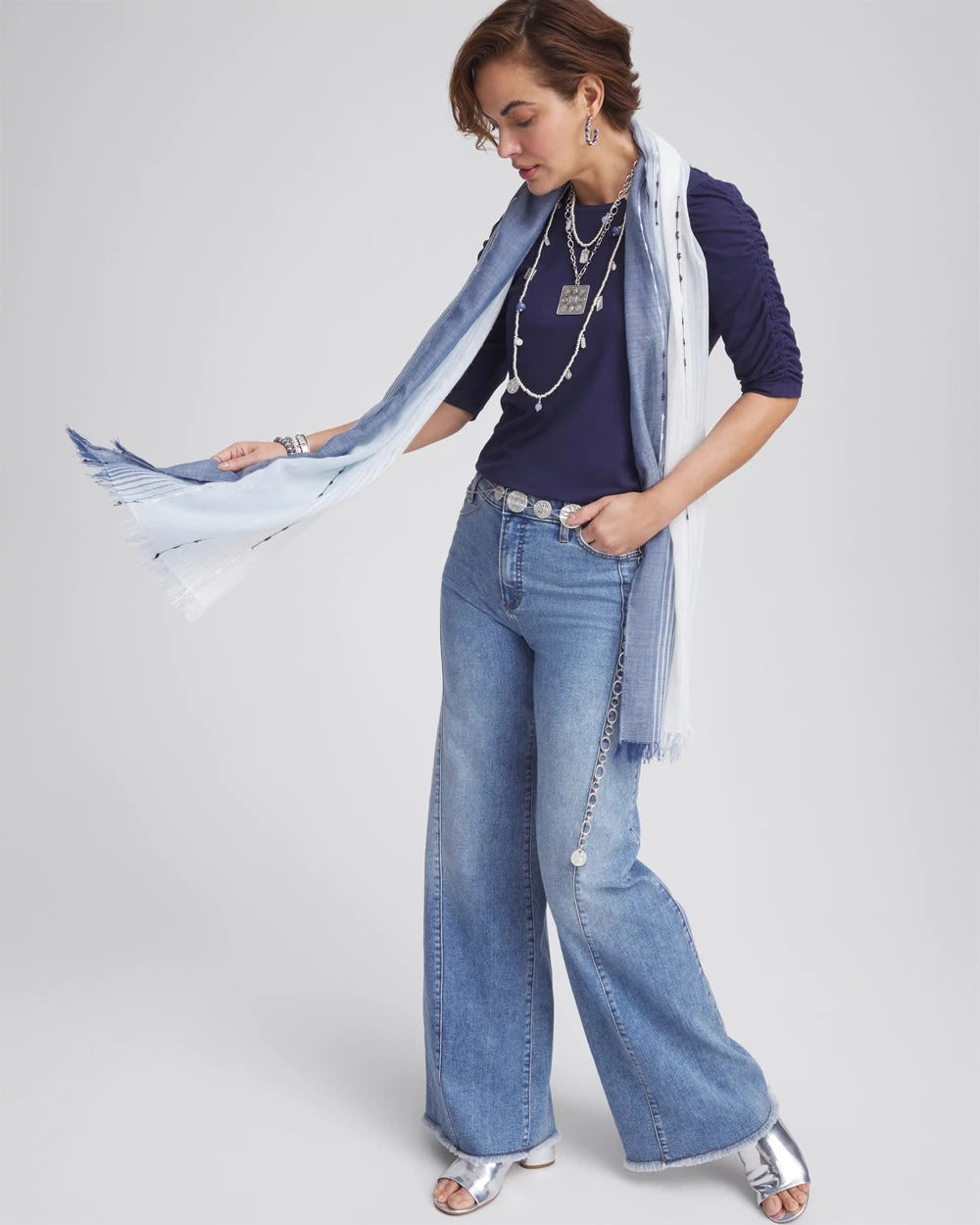 Chico's Women | Ruched Sleeve Knit Tee PASSPORT BLUE